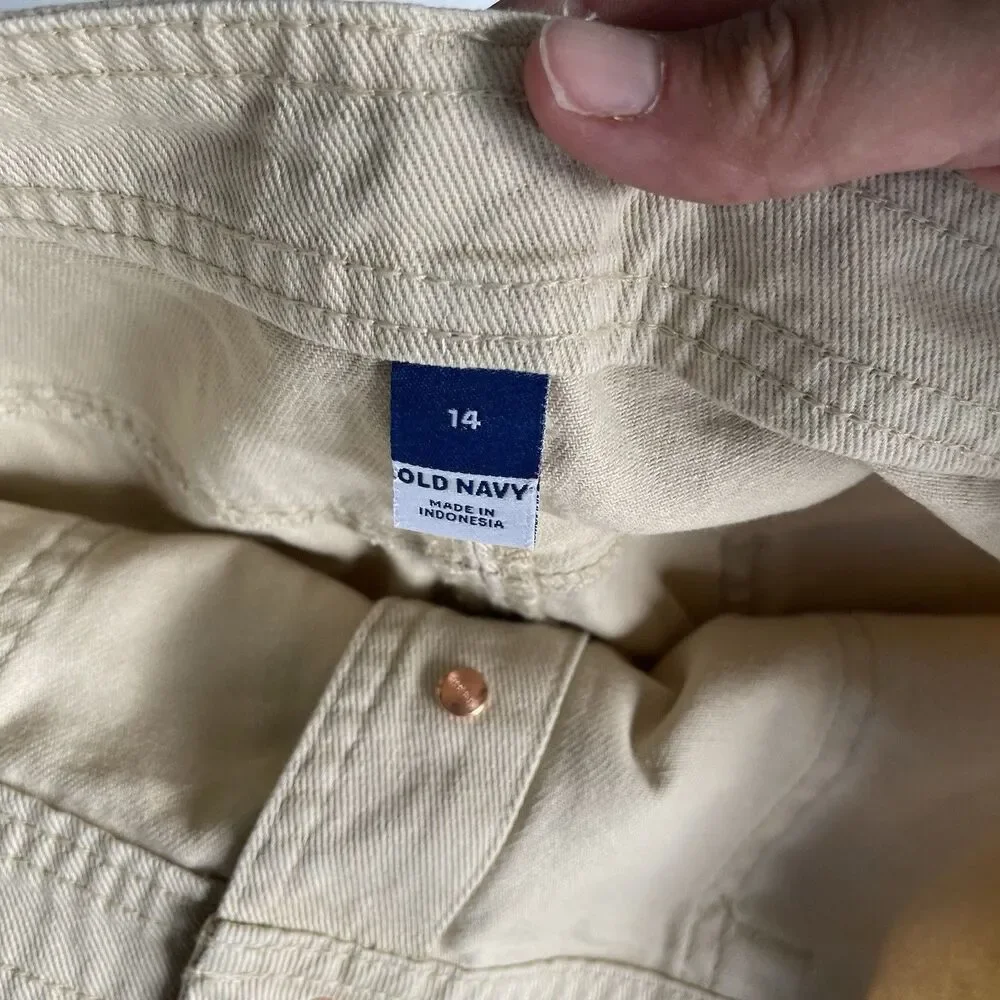 Old Navy Denim Mini Skirt Beige Tan 100% Cotton Button Detail Women's Size 14